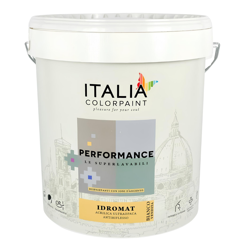 Idropittura acrilica ultraopaca superlavabile idromat performance ioni argento *** formato 4 lt, confezione 1