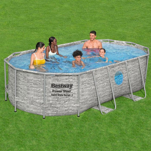 Piscina Fuori Terra Ovale Bestway Power Steel 4,27 X 2,50 X H 1,00 M Con Oblò - Kit Base