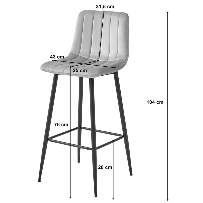 Sgabello Valora POZZA in velluto grigio scuro con gambe nere per cucina x2