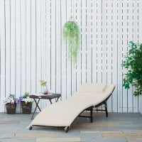 Sdraio Lettino da Giardino Ergonomica con Cuscino Rimovibile Pieghevole Rattan 196x61x53cm Bianco