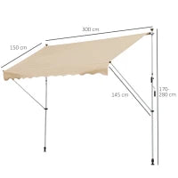 Tenda da Sole a Bracci 3x1.5m con Manovella e Struttura Telescopica, Beige