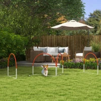 Set Agility Dog 4 Pezzi con 4 Picchetti e Borsa da Trasporto, in PE e ABS, 89x69x99 cm, Bianco e Arancione