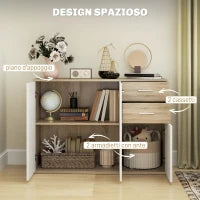 Credenza Moderna con 3 Armadietti e 2 Cassetti, in Legno, 106x35x76 cm, color Legno