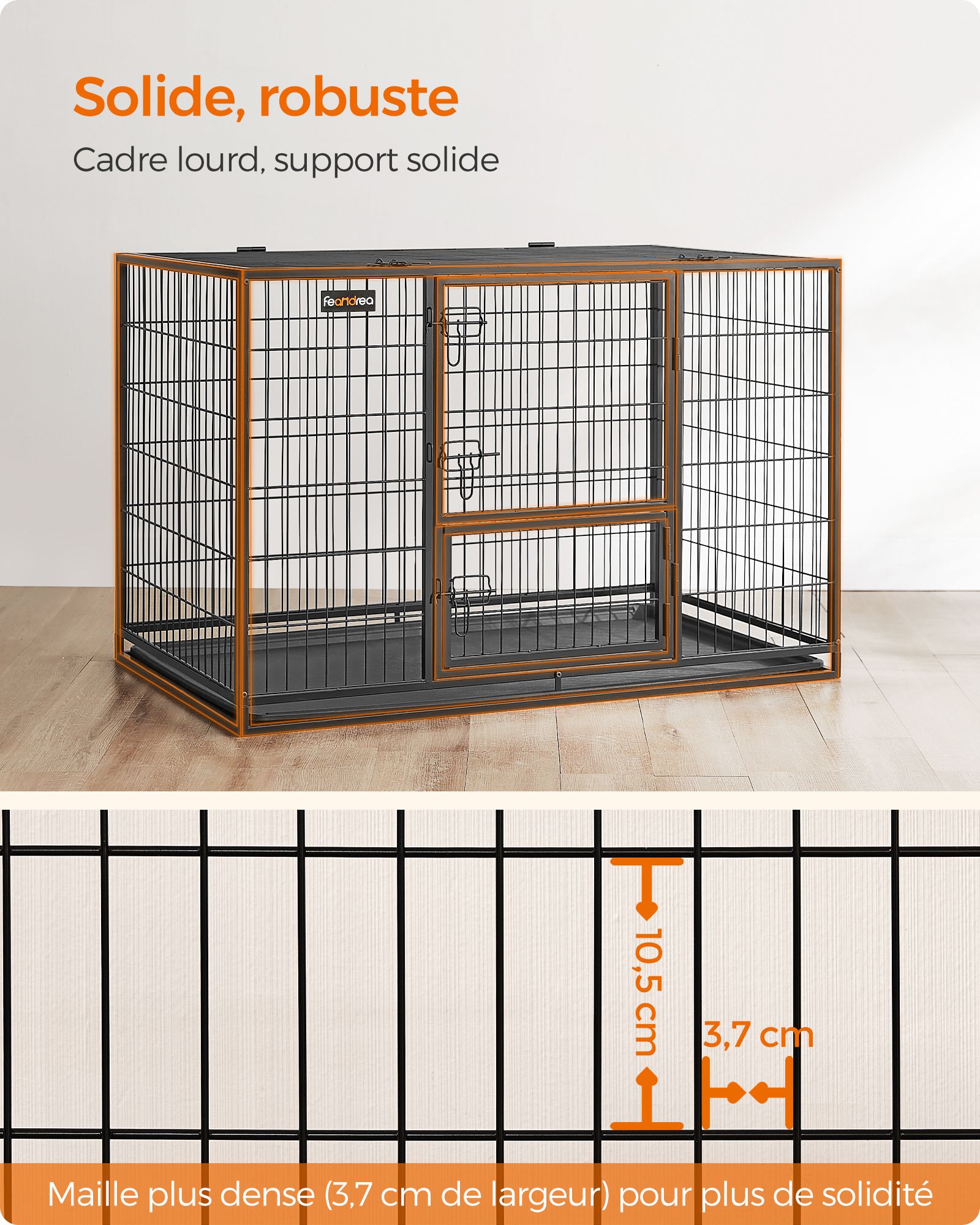 Gabbia per cani resistente 107 x 70 x 749 cm per cani di taglia grande e media doppia porta antifuga recinti per cani rimovibili e facili da pulire XL nera 12_0004772