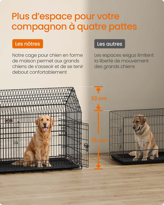 Trasportino pieghevole per cani gabbia da trasporto 120 x 725 x 109 cm in metallo per cani di grossa taglia con doppia porta facile da pulire per casa o auto nero 12_0008013