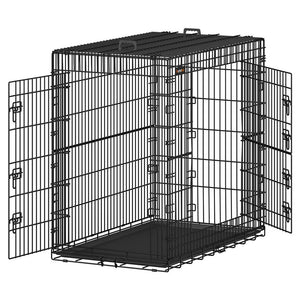 Gabbia per cani 2 porte pieghevole trasportabile con maniglie e vassoio formato XL 91 x 56 x 64 cm nero 12_0004782
