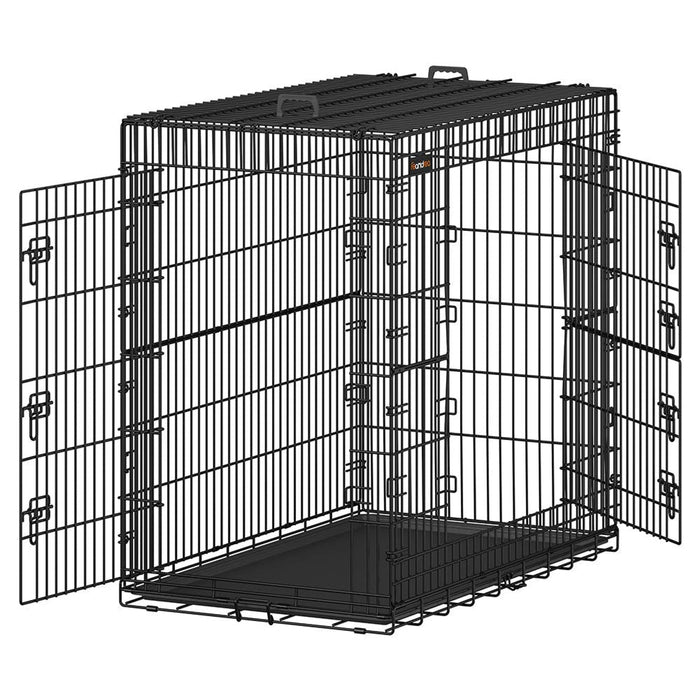 Gabbia per cani 2 porte pieghevole trasportabile con maniglie e vassoio formato XL 91 x 56 x 64 cm nero 12_0004782