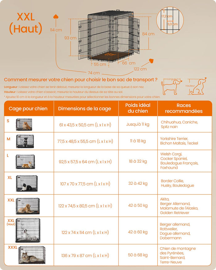 Gabbia per cani 2 porte pieghevole trasportabile con maniglie e vassoio formato XL 91 x 56 x 64 cm nero 12_0004782