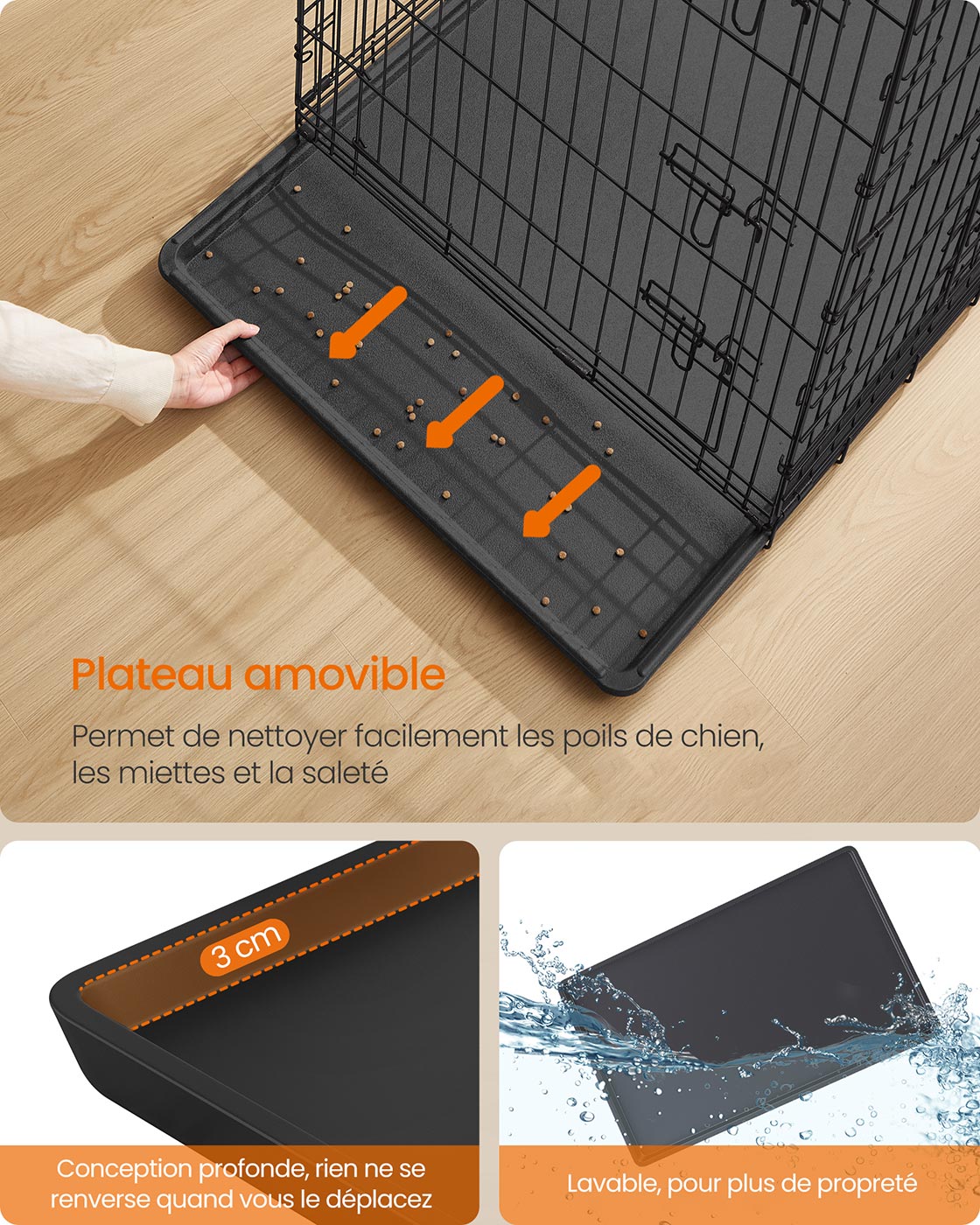 Gabbia per cani 2 porte pieghevole trasportabile con maniglie e vassoio formato XL 91 x 56 x 64 cm nero 12_0004782