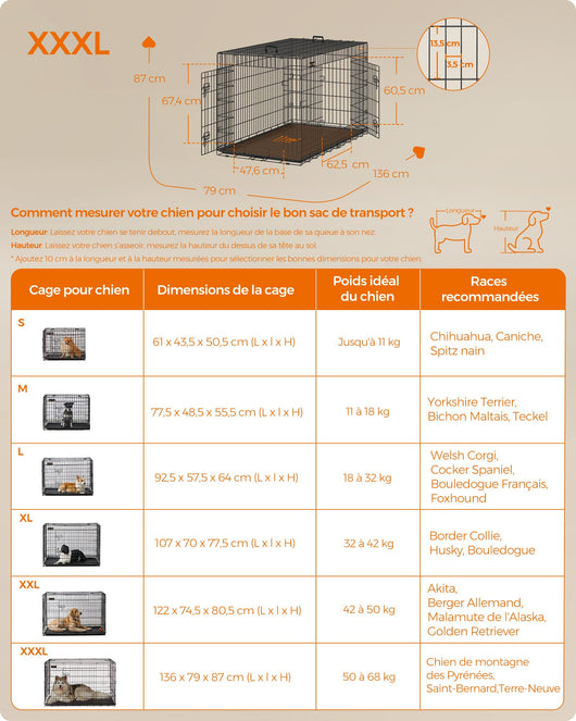 Gabbia per cani 2 porte pieghevole trasportabile con maniglie e vassoio taglia XL 91 x 56 x 64 cm nero 12_0004781