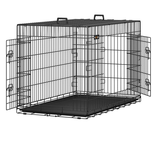 Gabbia per cani 2 porte pieghevole trasportabile con maniglie e vassoio taglia XXXL 122 x 76 x 81 cm nero 12_0004783
