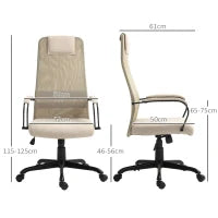 Sedia da Ufficio Ergonomica Girevole con Reclinazione, Altezza Regolabile e Ruote, 58x61x115-125cm, Beige