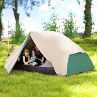 Tenda da Campeggio 2 Posti con 2 Vestiboli, 2 Porte, 2 Finestre e Borsa di Trasporto, 2.8x2.25x1.1 cm, Beige