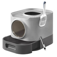 Lettiera XXL per gatti con coperchio vassoio estraibile paletta spazzola spazio per gatti di grandi dimensioni meno tracce base anti-perdita grigio 12_0004053