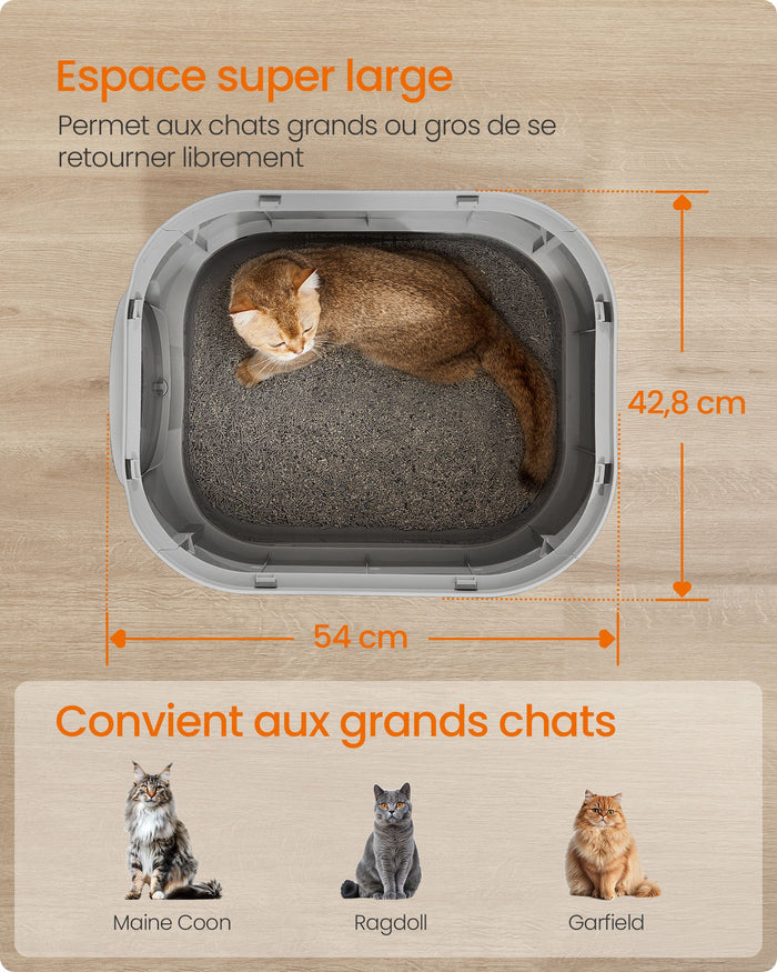 Lettiera XXL per gatti con coperchio vassoio estraibile paletta spazzola spazio per gatti di grandi dimensioni meno tracce base anti-perdita grigio 12_0004053