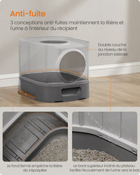 Lettiera XXL per gatti con coperchio vassoio estraibile paletta spazzola spazio per gatti di grandi dimensioni meno tracce base anti-perdita grigio 12_0004053