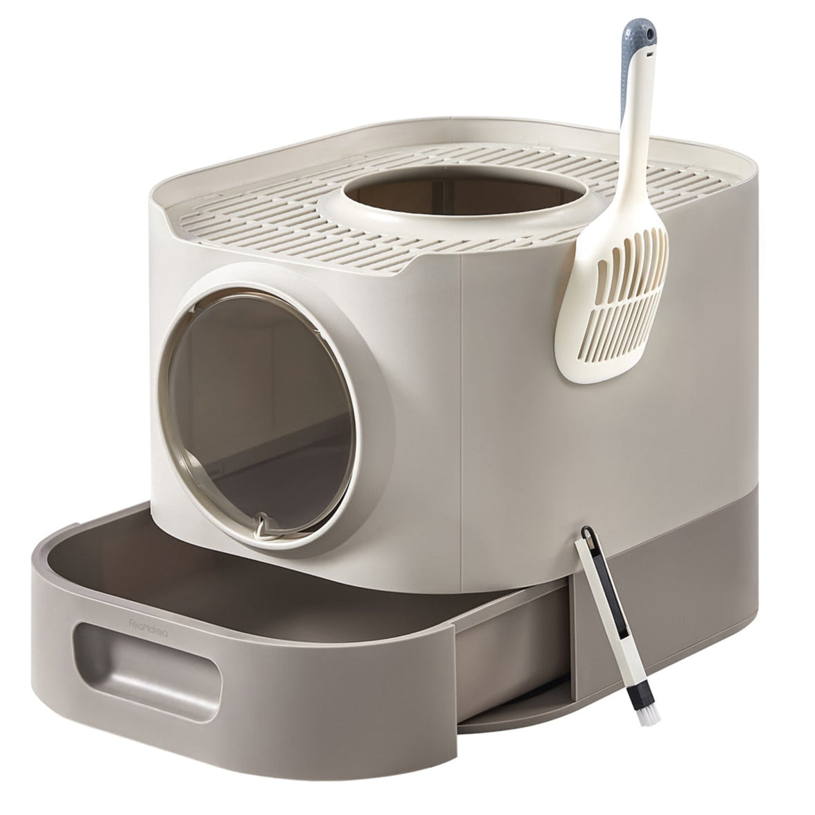 Lettiera XXL per gatti con coperchio vassoio rimovibile paletta spazzola spazio per gatti di grandi dimensioni meno tracce fondo a prova di perdite grigio 12_0004052