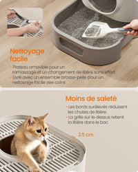 Lettiera XXL per gatti con coperchio vassoio rimovibile paletta spazzola spazio per gatti di grandi dimensioni meno tracce fondo a prova di perdite grigio 12_0004052