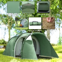 Tenda da Campeggio 2-4 Posti con Telo Impermeabile e Porte con Cerniera, 426x206x15 cm, Verde Scuro