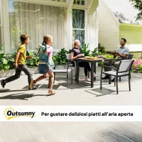 Tavolo da Giardino per 4 Persone in Alluminio e Plastica, Nero e Color Legno