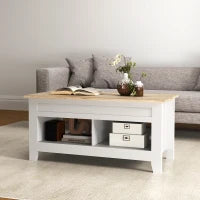 Tavolino con piano sollevabile e scomparto nascosto, 105 x 50 x 49-62,5 cm Bianco
