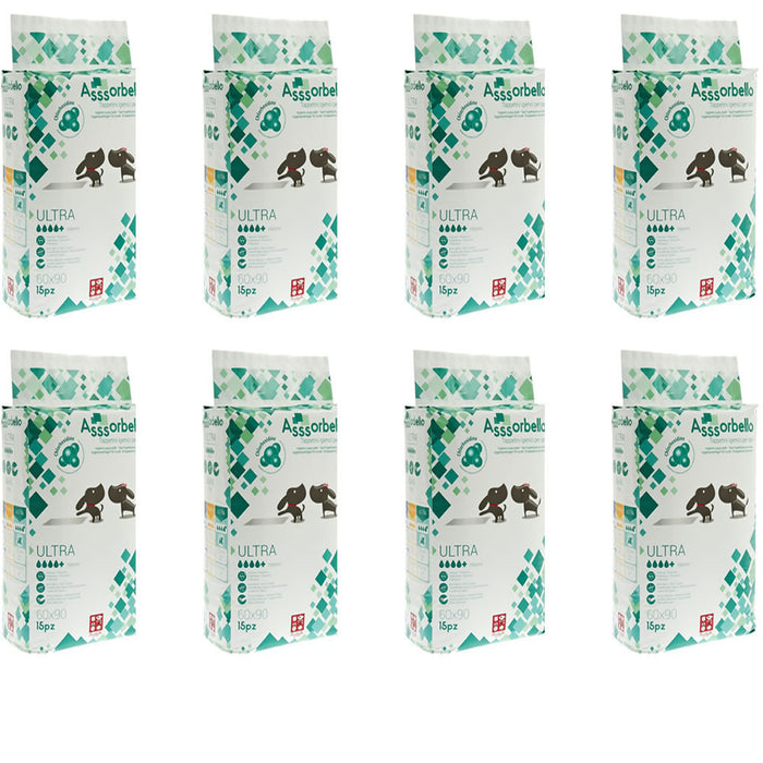 Multipack 8 confezioni da 15 pezzi assorbello tappetini igenici ultra per cani 60x90