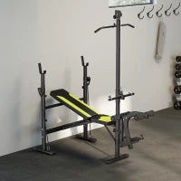 Panca Multifunzione Stazione Fitness con Schienale Regolabile su 3 Livelli, Supporto Gambe e Barra Superiore, 175x110x202cm, Nero