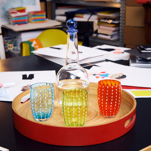 Zafferano Perle Bicchiere Rosso - Vetro Colorato Soffiato a Bocca, 32 cl, Lavorato a Mano - Set da 2 Tumblers Artigianali per Acqua o Cocktail