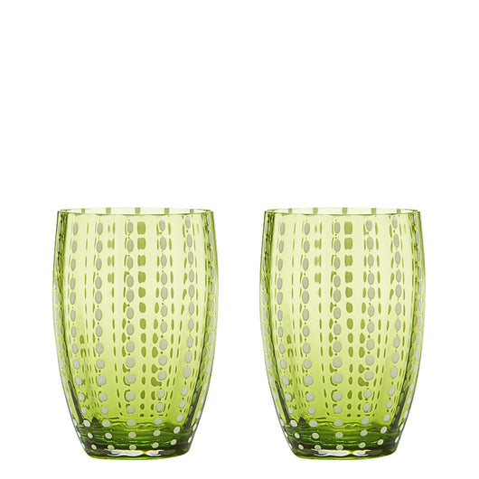 Zafferano Perle Bicchiere Verde Mela - Vetro Colorato Soffiato a Bocca, 32 cl, Lavorato a Mano - Set da 2 Tumblers Artigianali per Acqua o Cocktail