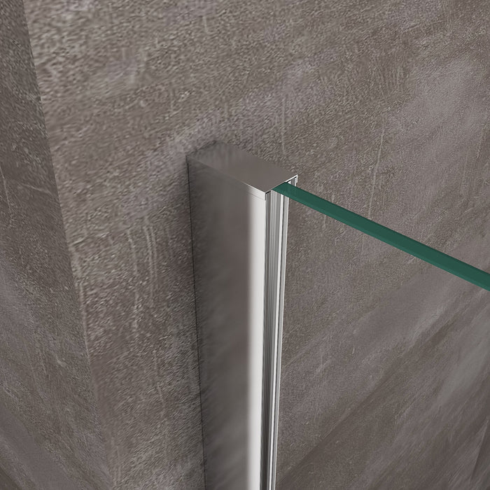 Box Doccia Angolare Con Pannello Fisso Laterale E Porta Frontale Scorrevole Senza Telaio H 200 Cromo Trasparente Cm 90 (88-90) x 140 (136-141)