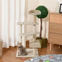 Trespolo per Gatti Multilivello con Tiragraffi in Sisal, Albero per Gatti con Piattaforme e Cuccia in Peluche Beige, 50x50x100cm