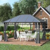 Gazebo da Giardino 4x3m con Zanzariere e Tetto in Policarbonato, Grigio