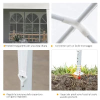 Gazebo da Giardino per Eventi con 4 Pareti Rimovibili con Finestre, 5.8x2.9x2.5m, Bianco