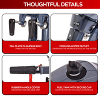 Krave 2.5 - Motore Marino Fuoribordo a Benzina 4 Tempi 72cc 2.5 Hp Gambo Corto per Gommoni Barche da Pesca