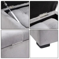 Panca Portaoggetti Set di 3 Pezzi con 2 Sgabelli Pouf in Velluto, Grigio Perla