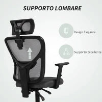Sedia da Ufficio Ergonomica e Regolabile con Supporto Lombare e Poggiatesta, 66x61x106-116 cm, Grigio