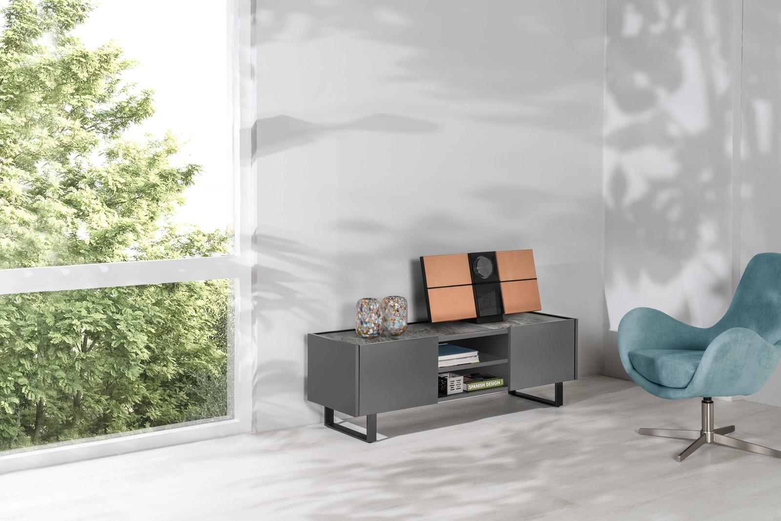 Pegaso - Mobile TV (140 x 40 x H 45 cm) in ceramica grigio scuro