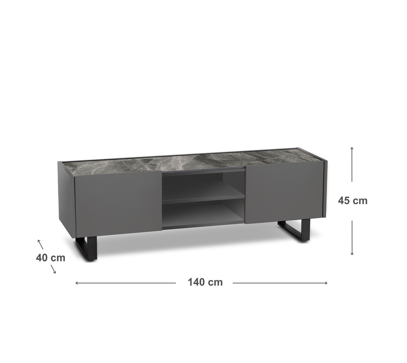 Pegaso - Mobile TV (140 x 40 x H 45 cm) in ceramica grigio scuro