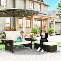 Divanetto da Giardino Componibile con Panca, Mobili da Giardino in Rattan Marrone, Set 2 Pezzi Salvaspazio