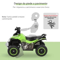 Quad per Bambini 18-36 Mesi a Spinta Manuale con Suoi Integrati, in PP e Metallo, 44x67.5x38 cm, Verde