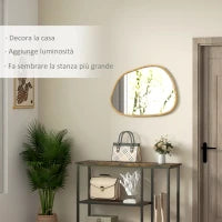 Specchio da Parete Moderno con Bordi Irregolari e Cornice in Legno per Camera e Ingresso, 80x60 cm