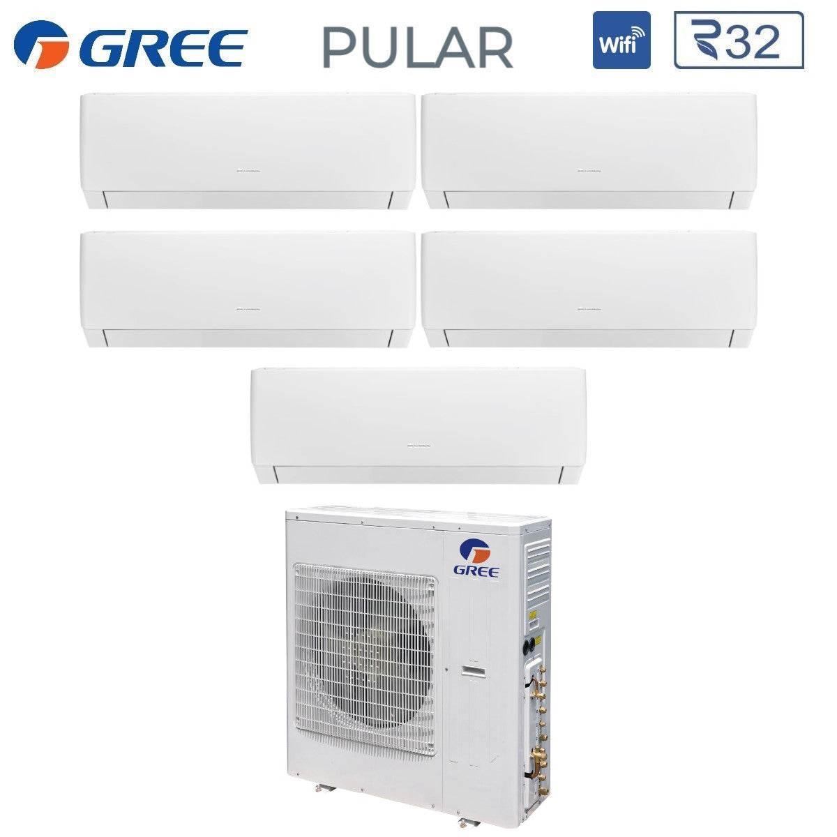 Climatizzatore Condizionatore Gree Penta Split Inverter serie PULAR 12+12+12+12+12 con GWHD(42)NK6LO R-32 Wi-Fi Integrato 12000+12000+12000+12000+12000