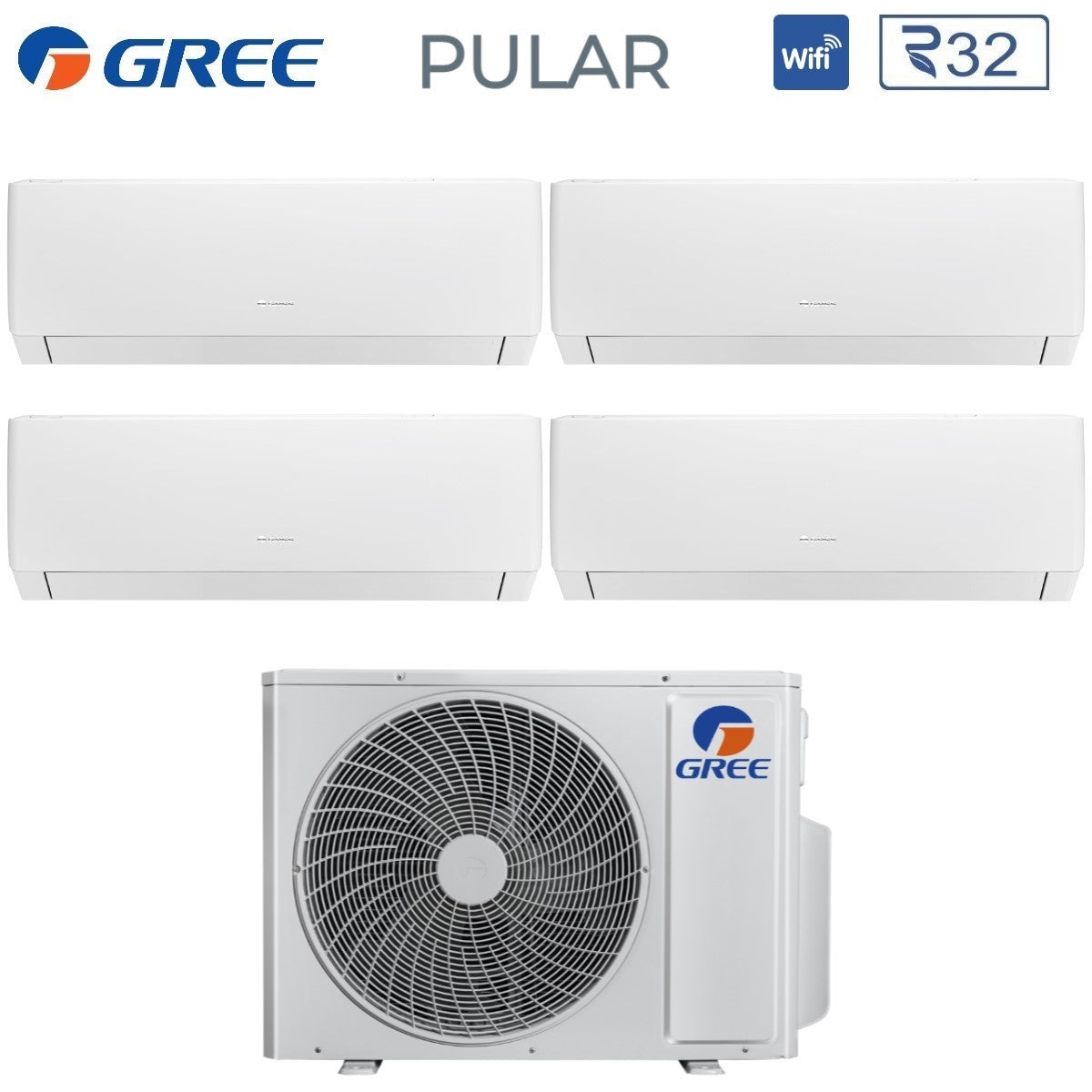 Climatizzatore Condizionatore Gree Quadri Split Inverter serie PULAR 9+9+9+9 con GWHD(28)NK6OO R-32 Wi-Fi Integrato 9000+9000+9000+9000