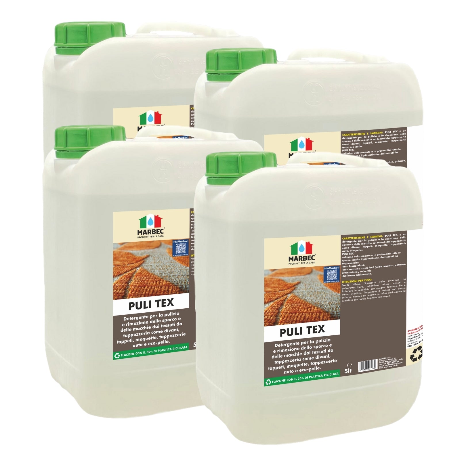 Detergente per pulire divano, tappeti e moquette PULI TEX   5LTx4Pz