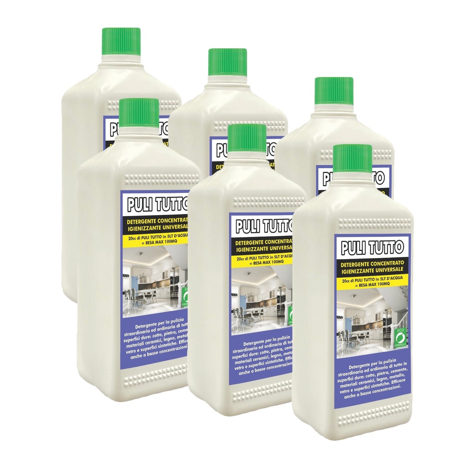 Detergente universale per superfici dure, come cotto, pietra, cemento, metalli, legno. Efficace anche a basse concentrazioni.  1LTx6Pz
