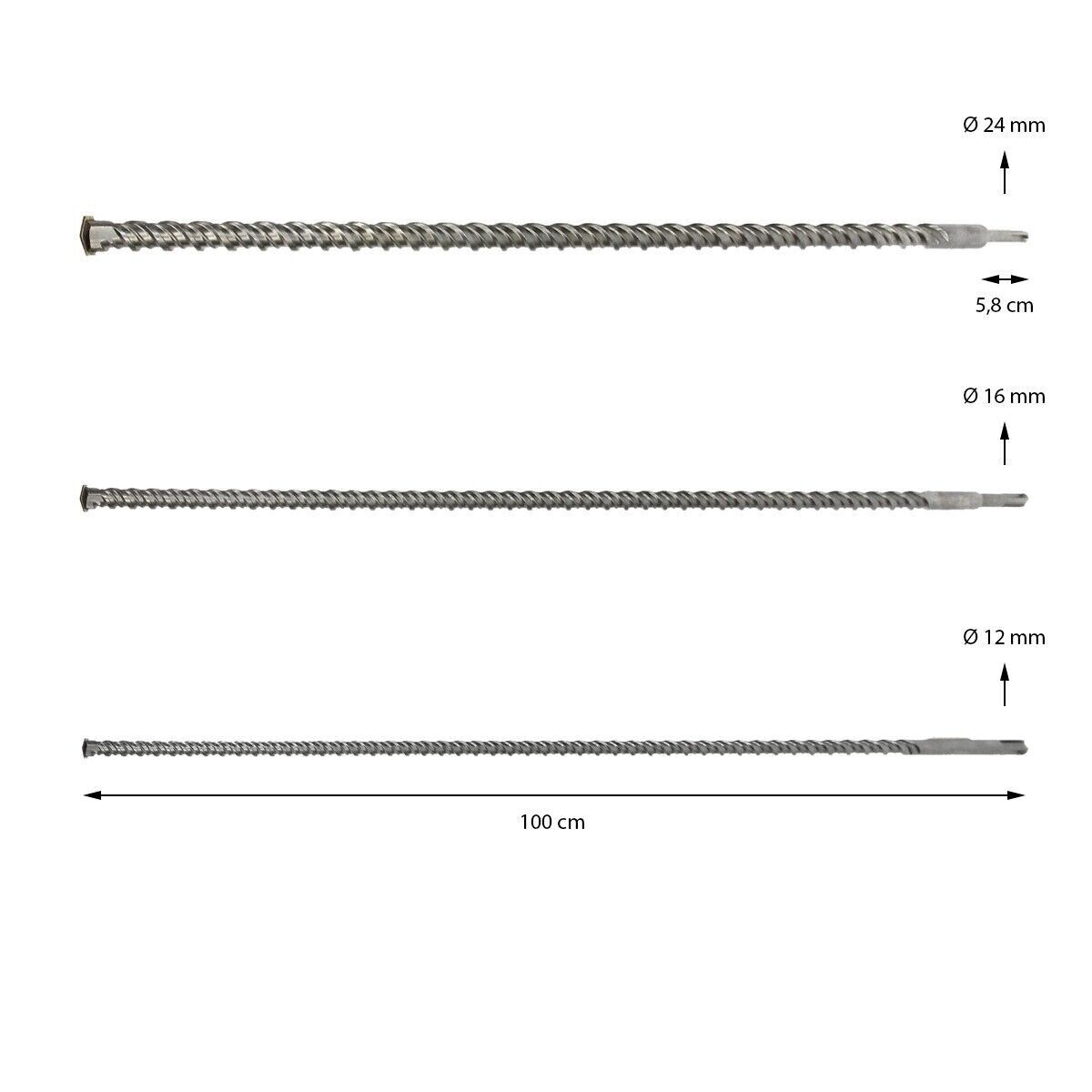 PUNTE PER TRAPANO DEMOLITORE MARTELLO 3 PZ 1000 MM ATTACCO SDS PLUS 100CM X MURO