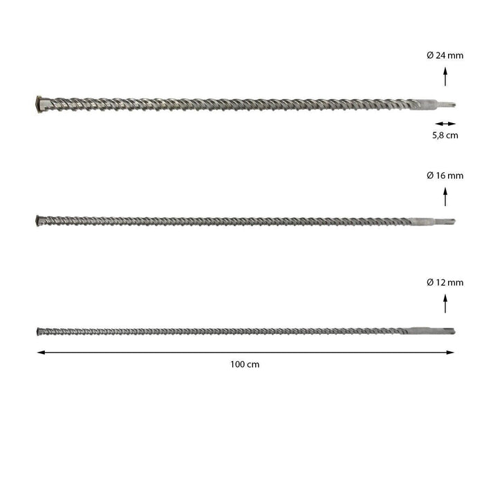 PUNTE PER TRAPANO DEMOLITORE MARTELLO 3 PZ 1000 MM ATTACCO SDS PLUS 100CM X MURO