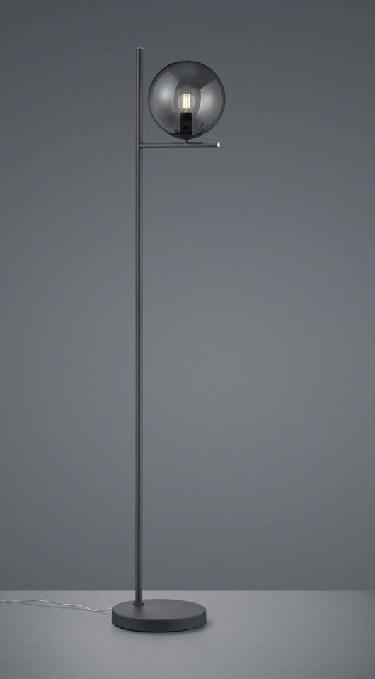 PURE PIANTANA METALLO COLORE ANTRACITE CON SFERA FUME' H. 150CM 1 LUCE ATTACCO E14