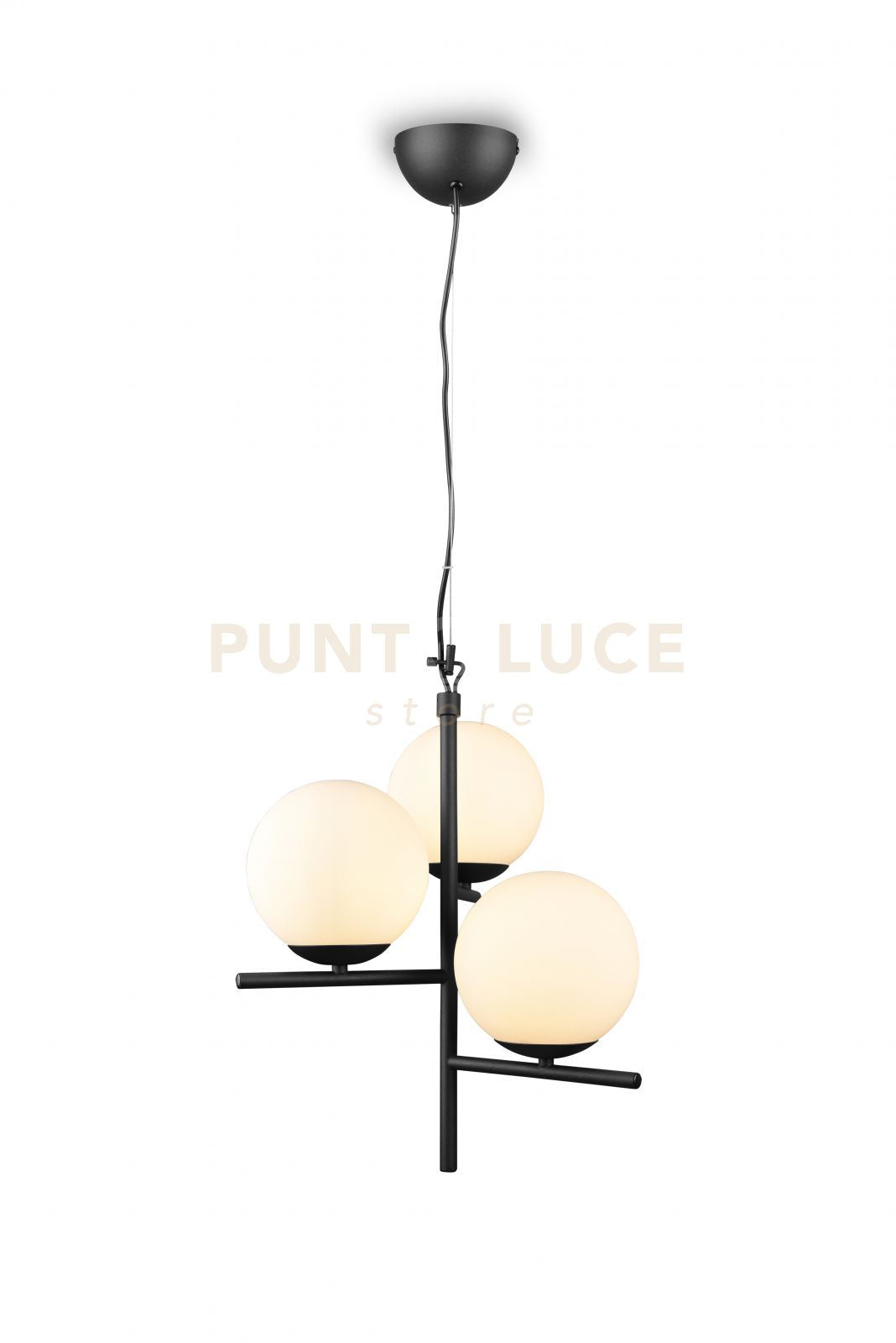 PURE SOSPENSIONE METALLO COLORE NERO CON 3 SFERE BIANCHE D. 40CM ATTACCO E14