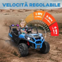 Macchina Elettrica per Bambini 24V a 2 Posti con Telecomando e 3 Velocità, Età 3-8 Anni, Blu